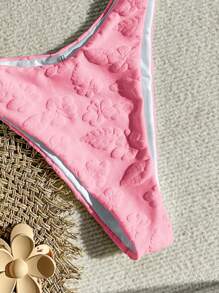 Swim Mod Textured Bikini Set With Underwire And Spaghetti Straps For Summer Beach - Hot Pink - View 4