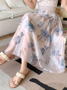 DAZY Váy midi dáng rộng in hoa thanh lịch dành cho nữ, thích hợp cho kỳ nghỉ. - Màu xanh lam - Xem 3