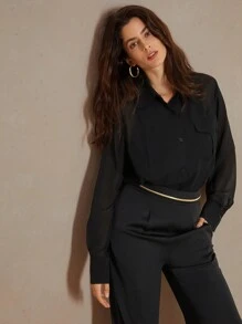 Anewsta Áo sơ mi chống nắng lưới Sheer siêu mỏng gợi cảm với thiết kế chắp vá - màu đen - Xem 1