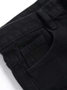 Tween Boy Distressed Fringe Hem Denim Shorts - Black - View 7