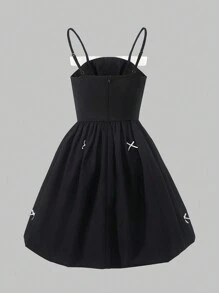 Vestido de alças com laço bonito para adolescente, adequado para o verão