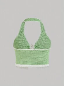 SHEIN MOD Plus Size Color Block Edge-Trimmed Knit Halter Top For Summer