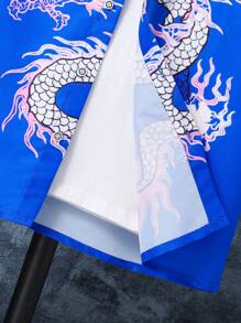 Teen Boy Short Sleeve Dragon Printed Shirt, Suitable For Summer - Blue - View 4