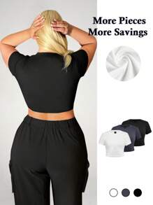 SHEIN SXY Plus Size Cut Out Basic Casual T-Shirt, Suitable For Summer, Dating, Casual, Shopping, Streetwear, Going Out, Vacation, Beach, Easy To Match&Looks Slim