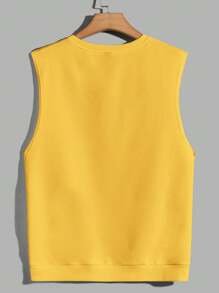 SWAVVY Solid Color Round Neck Heart Print Sleeveless Knit Tank Top - Yellow - View 2