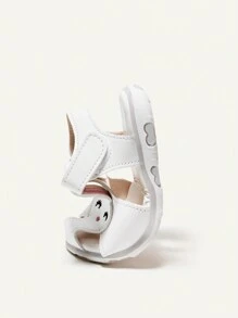 Cozy Pixies 1 Par De Sandalias Con Correa Decorativa De Conejo Bordadas A La Moda Y Bonitas Para Bebés/niñas Pequeñas Con Cierre De Gancho Y Bucle, Blanco