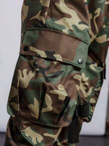 迷彩多口袋男式戶外工作裝，多功能設計 - 軍綠色 - 查看 7