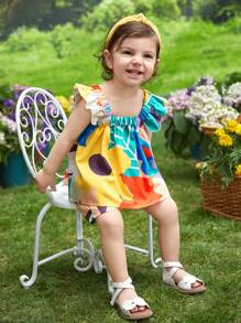 SHEIN Baby Girl Floral Print Ruffle Trim Cami Top & Shorts - Multicolor - View 3