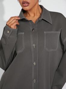 Denimoi 对比针脚衬衫和裙子两件套 - 灰色 - 查看 4