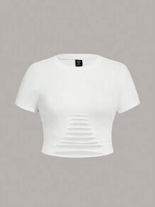 SHEIN SXY Plus Size Cut Out Basic Casual T-Shirt, Suitable For Summer, Dating, Casual, Shopping, Streetwear, Going Out, Vacation, Beach, Easy To Match&Looks Slim