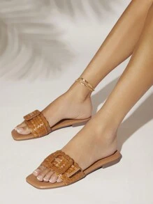 SHUZIA 女士編織開式波西米亞風扁平涼鞋