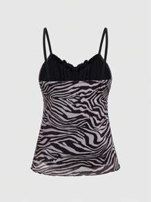 ROMWE Women Zebra Print Bowknot Cami Top For Valentine Day, School - Multicolor - View 2