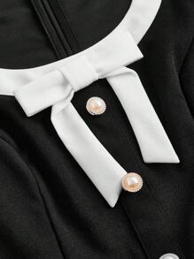 SHEIN DECDS Nữ Cổ điển Màu sắc Thanh lịch Khối Cổ tròn Nơ Bong bóng Tay áo Trang phục thường ngày cho ngày lễ của mẹ Váy phụ nữ mùa hè Váy mùa hè Sundress Concert Outfits Sundress Trang phục mùa hè ngắn Trang phục màu đen Trang phục ngày của mẹ Trang phục tốt nghiệp Trang phục cưới Trang phục cưới Bữa sáng muộn màu đen Váy đen trắng một mảnh - Đen và trắng - Xem 9