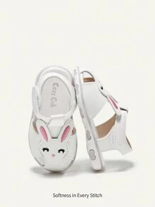 Cozy Pixies 1 Par De Sandalias Con Correa Decorativa De Conejo Bordadas A La Moda Y Bonitas Para Bebés/niñas Pequeñas Con Cierre De Gancho Y Bucle, Blanco