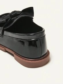 Cozy Pixies Cute & Comfortable Black Leather Flat Shoes With Bowknot Decoration For Baby Girls In College Style Party - Black - View 5
