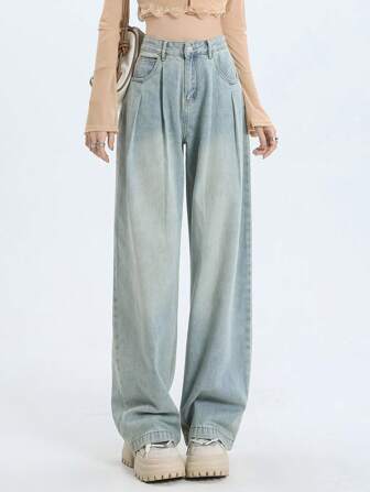 女士休閒時尚直筒牛仔褲