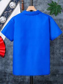 Teen Boy Short Sleeve Dragon Printed Shirt, Suitable For Summer - Blue - View 2