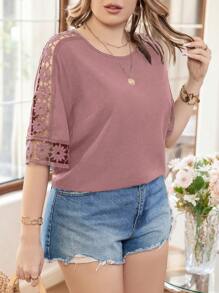 SHEIN Clasi Plus Size Cổ Tròn Màu Trơn Thường Ngày Mặc Hàng Ngày Áo Sơ Mi Tay Ngắn Cho Mùa Xuân Và Mùa Hè - Bụi hồng - Xem 6