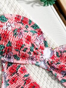 SHEIN Swim Random Floral Print Shirred Bikini Set Wireless,Summer Beach - Multicolor - View 4