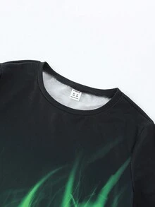 Cậu bé Tween Lỏng lẻo phù hợp Giải trí áo có mũ In Ngắn tay Áo thun Và Quần short 2 cái/bộ - màu đen - Xem 9