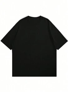 Men's Solid Color Drop Shoulder Oversized Short Sleeve T-Shirt, Summer - Black - View 6