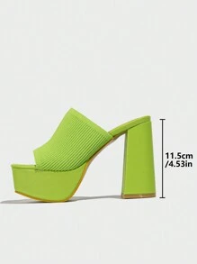 Women Chunky Heel Peep Toe Mule Knitted Summer Breathable Slip-On Party Waterproof Platform High Heel Sandals, Sexy