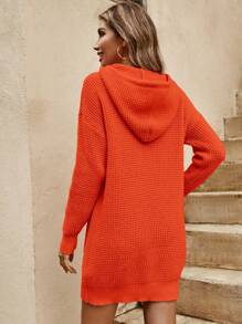 SHEIN Cottnline Women's Drawstring Hooded Short Sweater Dress - Orange - View 2