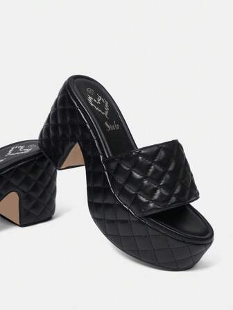 SheIn ICON Women's Thick Heel Platform Sandals, Solid Color Open Toe Anti-Slip Flat Bottom Shoes, Casual Outdoor High Heel Shoes Vacation Shoes Summer Halloween