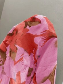 Chiquease Women Summer Floral Print V-Neck Poncho Sleeve Elegant Long Dress With Split Hem