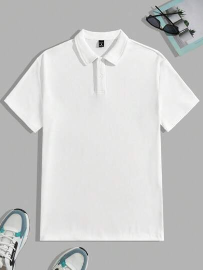 SWAVVY 男士純色針織短袖Polo恤，適用於夏季