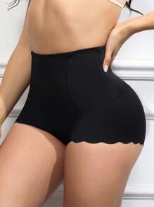 Ladies' Solid Color Shapewear Panties With Scallop Trim - Black - View 3