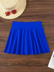 SHEIN Swim Đồ bơi nữ Skort đi biển mùa hè có túi - Xanh đậm - Xem 3