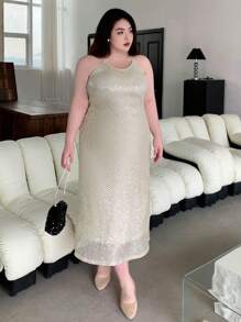 Dazy Plus Plus Size Women Sexy Fitted Sequin Party Long Camisole Dress Party Women Sundress Homecoming Dresses Prom Dress New Year Eve Dress Sparkly Dress Cocktail Dress - Apricot - View 5