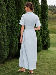 Aveloria Rosie Short Sleeve Solid Color Shirt Collar Women Dress