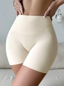 SHEIN Solid Color High Waist Hip Lifting Tummy Control Body Shaping Shorts - White - View 5