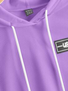 SHEIN EZwear 針織網眼運動休閒女式連帽背心上衣，帶有文字拼接 - 紫丁香色 - 查看 4
