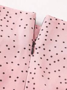 Breezaya Women's Polka Dot Printed Puff Sleeve Shirt And Pleated Skirt, Lovely 2pcs Set - Pink - View 3