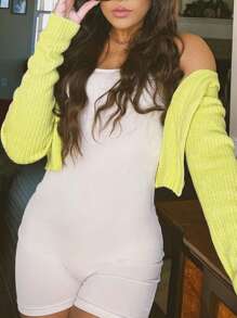 SHEIN Essnce 女士時尚純色方領緊身連體褲