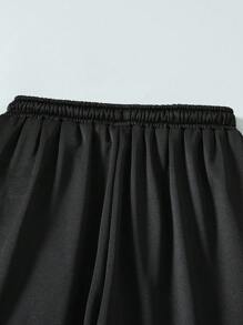 SHEIN Coolqubz Teen Boy Street Style Knitted Elastic Waist Drawstring Sweatpants With Letter Print - Black - View 3