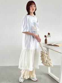 FRIFUL Designer Parte superior transparente, sencilla y ligera con volante para damas