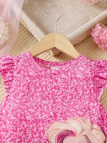 SHEIN 少女貓和卡通人物印花荷葉邊袖口洋裝 - 彩色 - 查看 5