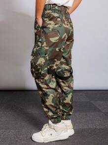 迷彩多口袋男式戶外工作裝，多功能設計 - 軍綠色 - 查看 2