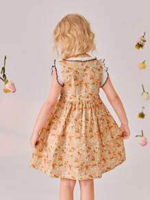 SHEIN 年輕女孩1件荷葉邊連衣裙，花卉印花夏季短裙