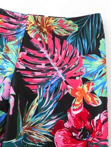 Swim Mulvari Women Printed Splicing Flared Sleeve Burkini Set - Multicolor - View 3