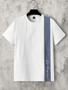 Manfinity Homme 夏季男款字母印花圓領短袖休閒T恤和短褲套裝 - 藍色 - 查看 6