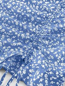 Flirla Plus Size Summer Casual Vacation Floral Printed Skirt With Side Drawstring Vacation Beach Outfits Women