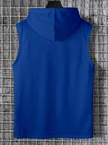 Manfinity LEGND Men Summer Sleeveless Hooded Casual Tank Top With Slogan Print And Drawstring - Blue - View 2