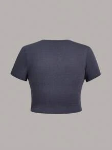 SHEIN SXY Plus Size Cut Out Basic Casual T-Shirt, Suitable For Summer, Dating, Casual, Shopping, Streetwear, Going Out, Vacation, Beach, Easy To Match&Looks Slim