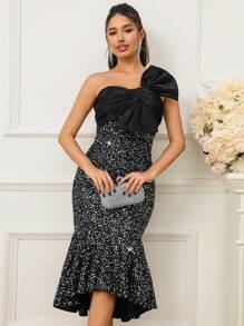 SHEIN Belle Gaun Cocktail Wanita - Hitam - View 2