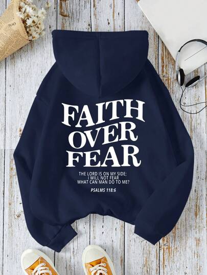 INAWLY Women Spring And Autumn Loose Casual Hoodie With Slogan And Printed Long Sleeves FAITH OVER FEAR THE LORD IS ON MY SIDE I WILL NOT FEAR WHAT CAN MAN DO TO ME PSALMS 118: 6,Long Sleeve Tops Graduation,Back To School Outfits,Graduation,Teacher Outfits For Women,Back To SchoolPulloverFall Outfit